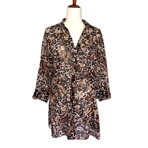 NWT 100% Silk Chico’s Tunic Blouse 3/4 sleeve shirt 0 M Silky Flowy M